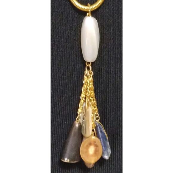 Vintage Necklace Seven Stones Tassel Pendant Goldtone Snake Chain 26 Inches - Picture 4 of 8